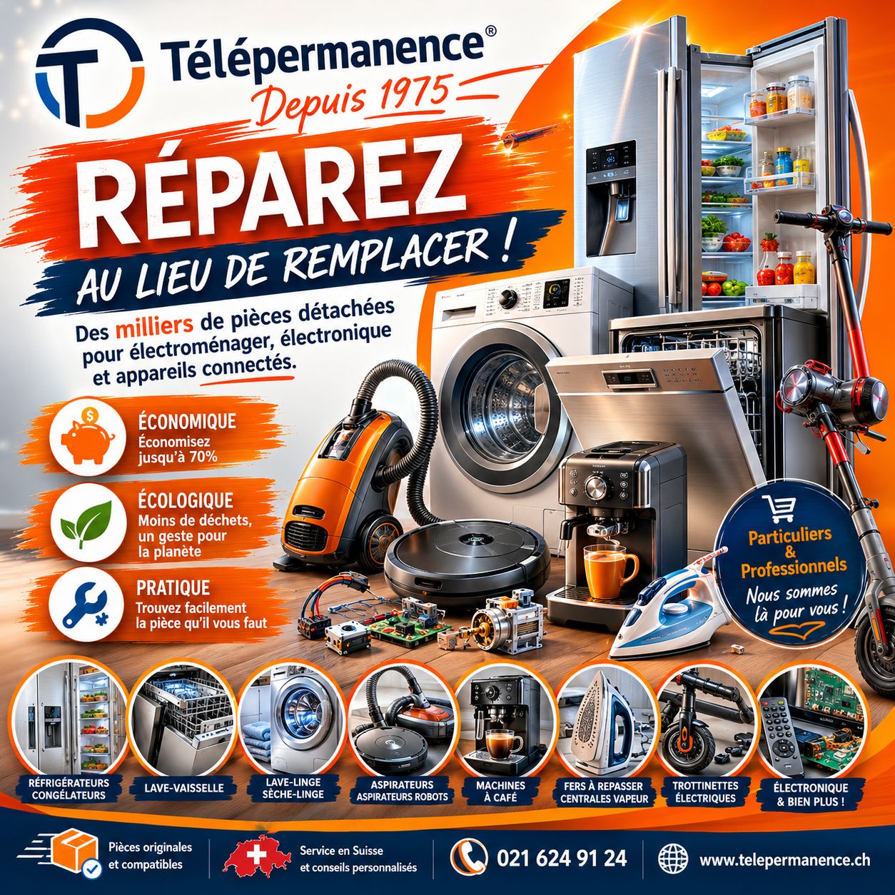 Illustration de fourniture de pièces détachées pour réparer les appareils électroménager