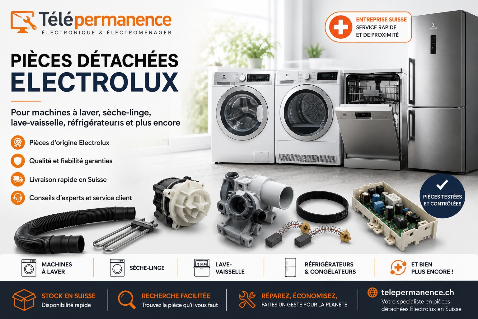 Flyer montrant des pièces détachées pour appareils electrolux